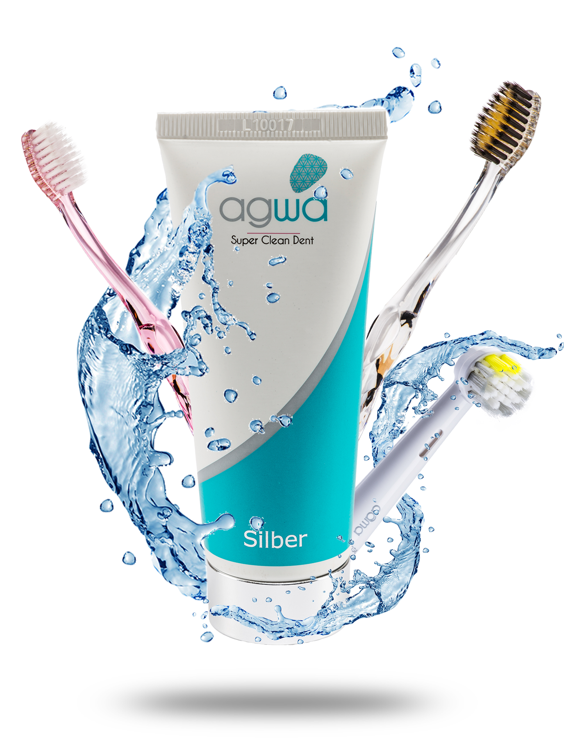 Das Bild zeigt ein Thekendisplay mit agwa Zahnpflegeprodukten