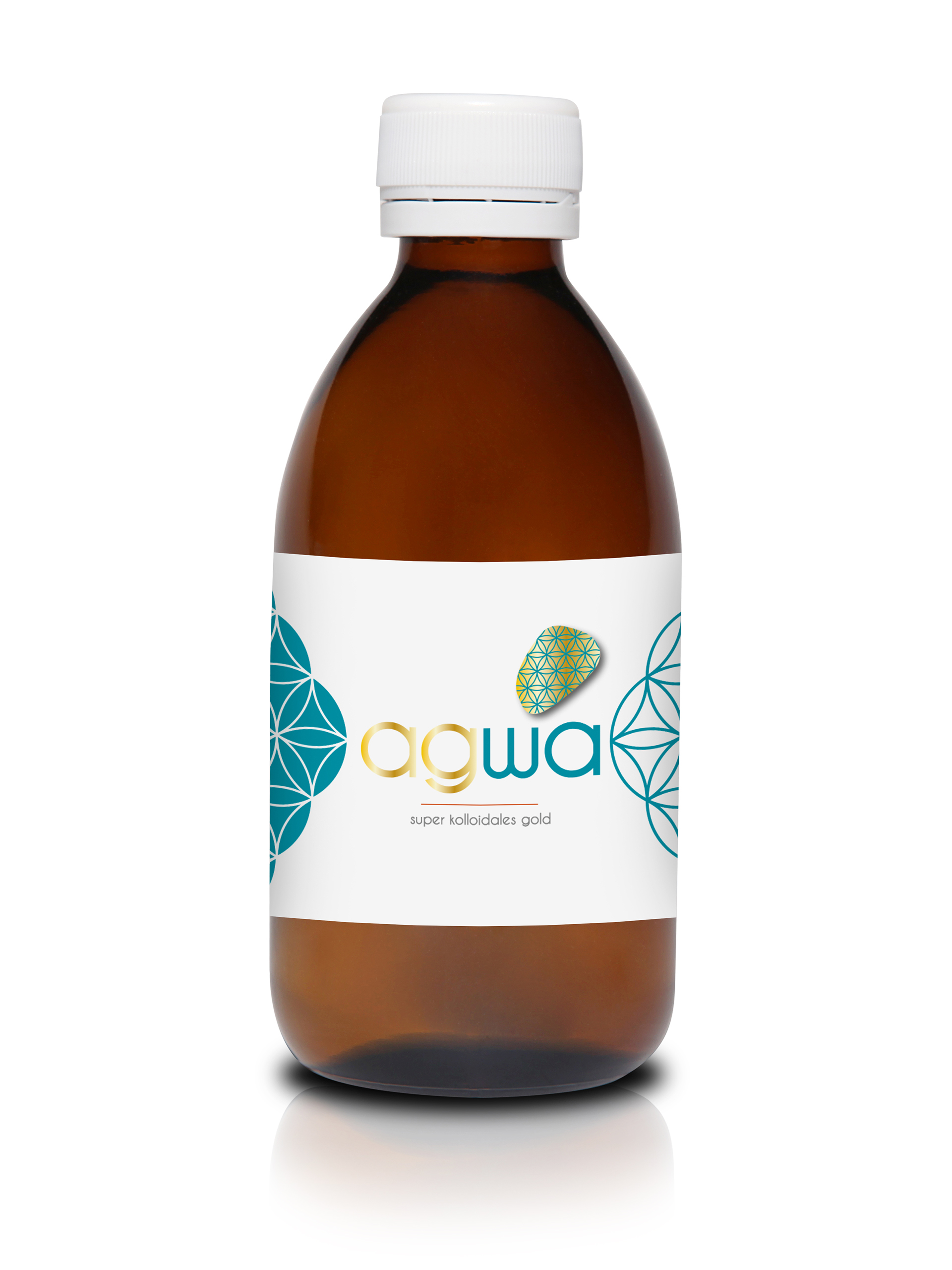 Agwa super kolloidales Gold in einer 250ml Braunglasflasche mit Schraubverschluss -Produktfoto mit weißem Hintergrund